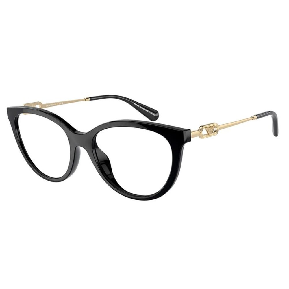 Emporio Armani EA 4213U 50171W Shiny Black Plastic Cat-Eye Sunglasses Clear Lens